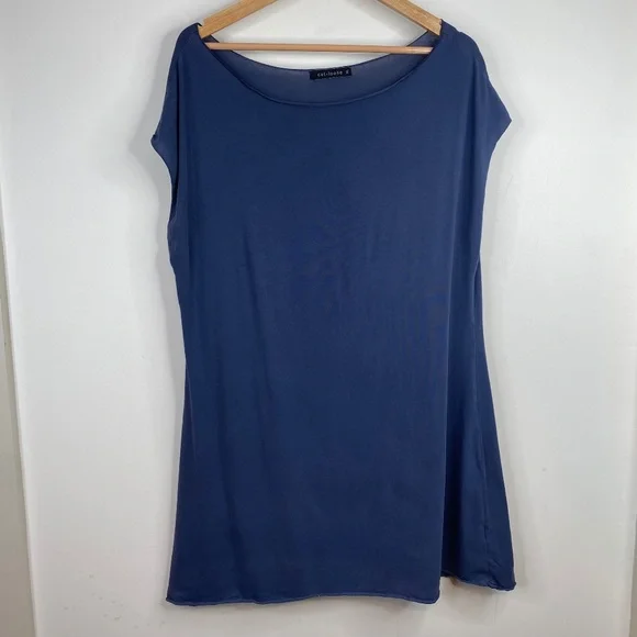 Cut Loose Tunic XL Short Sleeve Mini Dress Navy Lagenlook Boho Beach Lightweight - Picture 1 of 8